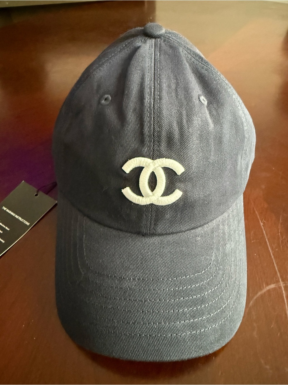 CHANEL Navy Baseball Cap with White CC Emblem